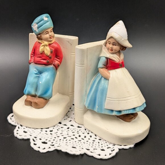 Vintage Chalkware Dutch Boy & Girl Bookend - Terratex Made in Ireland - Picture 1 of 8